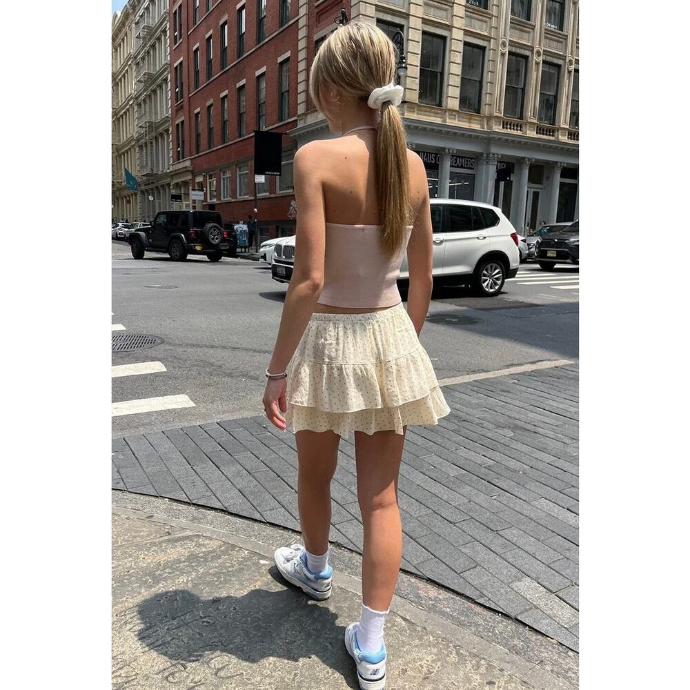 Brandy Melville Strawberry Print Izzy Skirt Ruffle Mini One Size (Small) Viscose